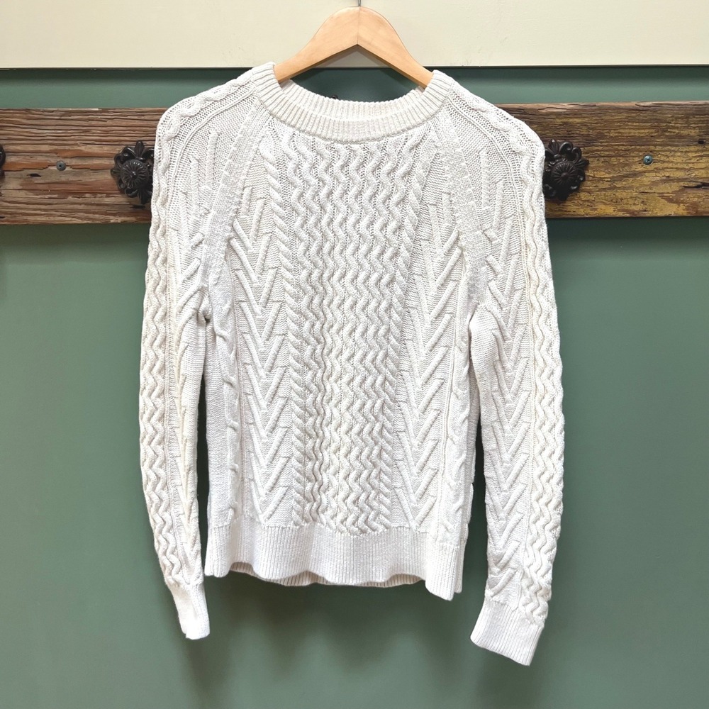 Gap Womens Cable Knit Crew Neck Sweater Off White Cream Cotton Pullover Size M